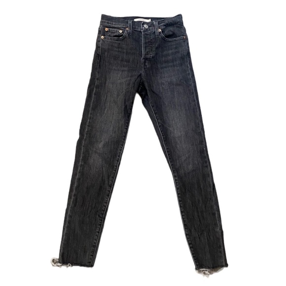 LEVI’s Wedgie Skinny High Rise Button Fly Frayed Hem Ravens Wing Grey Black 27 - Picture 4 of 9